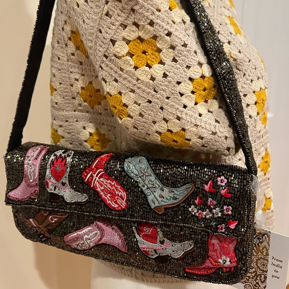Embroidered Western Boot Shoulder Bag
